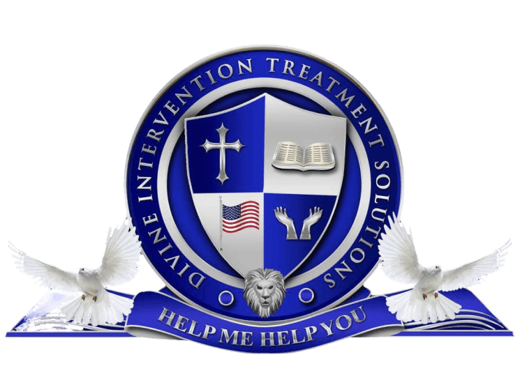 Logo for Divine Intervention Treatment Solutions with religious and healing symbols.